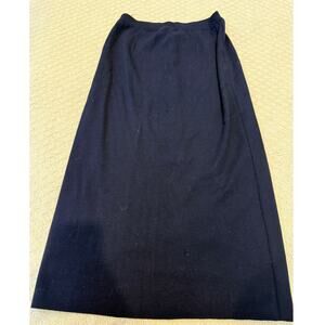 Gispa Long Merino wool Italian skirt w slit in back Large‎ Navy made in Italy